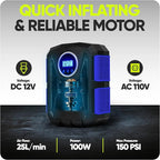 Tire Inflator Portable Air Compressor, Air Pump for Car Tires and Bikes, Car Tire Pump w/Auto Shut Off, 150 PSI, 110V AC 12V DC, LED Light, Carrying Case, Perfect For Men, Women