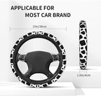 Cow Print Steering Wheel Cover - Cow Printe Steering Wheel Cover Anti-Slip Breathable 15 Inch Universal 2 Pcs Car Interior Cup Holder Pad for Men Women