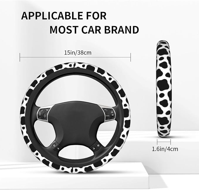 Cow Print Steering Wheel Cover - Cow Printe Steering Wheel Cover Anti-Slip Breathable 15 Inch Universal 2 Pcs Car Interior Cup Holder Pad for Men Women