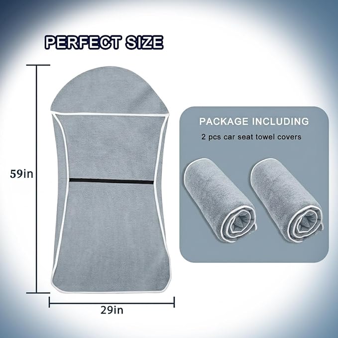 Car Seat Towel Cover, 2pcs Universal Front Seat Protector for Cars, SUVs and Trucks, Sweat Towel Car Seat Cover for Gym, Yoga, Swimming, Pets and Family Travel, Light Gray