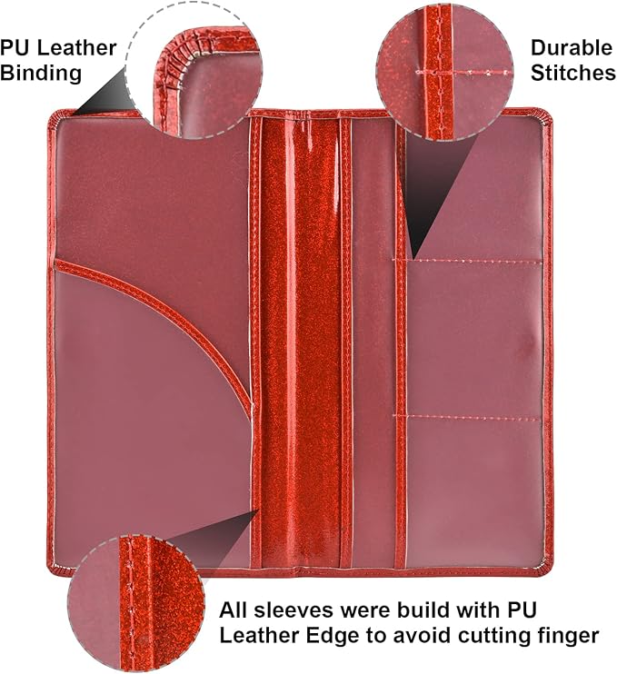 Car Registration and Insurance Holder, Vehicle Glove Box Car Organizer Men Women Wallet Accessories Case with Magnetic Shut for Cards, Essential Document, Driver License, Bling Red