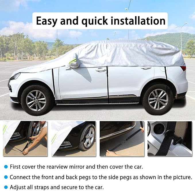 Half Car Cover Windshield Cover Car Body Cover for All Season Sunshade Cover Snow Cover Waterproof 210D Polyester with Cotton (Fit SUV)