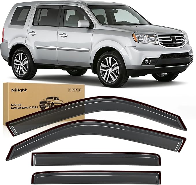 Window Visor Rain Guards for Honda Pilot 2009-2015, Out-Channel Window Deflectors Vent Shades for Rainy Weather, Sun Protection & Ventilation, Smoke Tinted, 4PCS