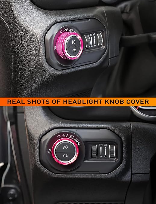 HVAC Climate Control Panel Knob Trim Kit & Light Control Switch Cover, Air Conditioner Knob Aluminum Alloy Ring for 2018-2024 Jeep Wrangler JL JLU & Gladiator JT, Interior Accessories, Pink