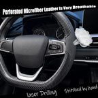 D Shaped Steering Wheel Cover, Flat Bottom Car Wheel Cover 14 1/2-15 inch (37-39 cm), Non-Folding Packaging, Microfiber Leather, Black with Carbon Fiber Pattern