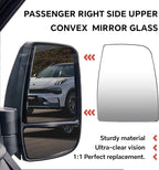 Passenger Right Side Upper Mirror Glass Replacement for Ford Transit 150 250 350 MK8 2014-2023 with Heated and 2 Metal Clips