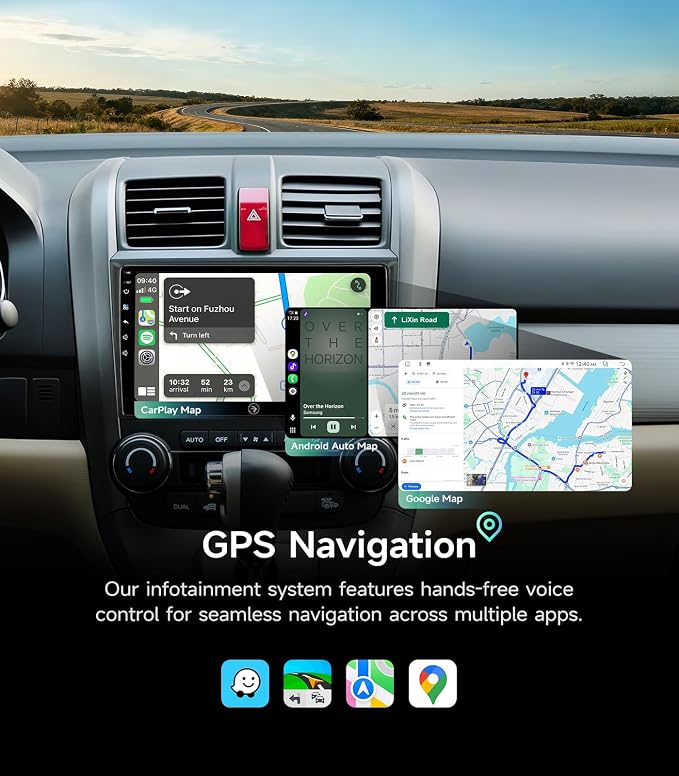 Car Radio Stereo for Honda CR-V 06-11, Wireless CarPlay & Android Auto | 9-inch IPS touchscreen, 64G storage, 5G WiFi GPS, Bluetooth FM AM SWC, plug-and-play, HD backup camera