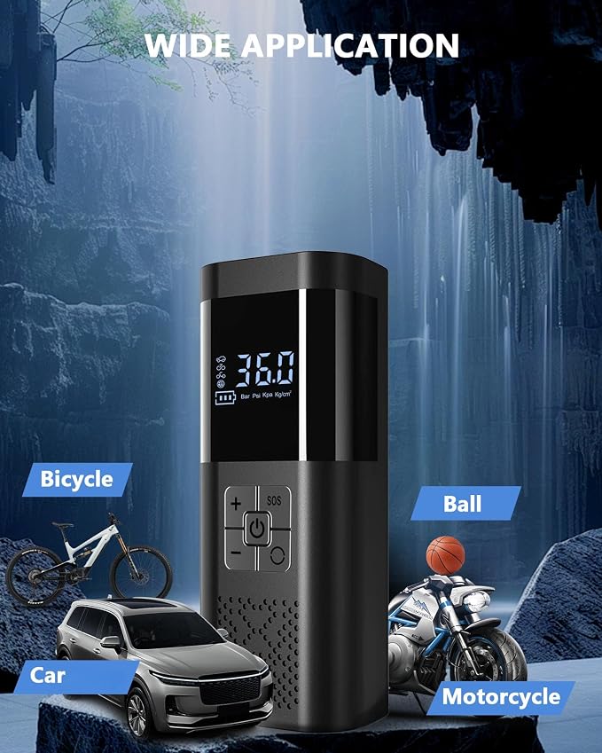 Tire Inflator Portable Air Compressor 150PSI Cordless Air Pump For Car Tires With Digital Pressure Gauge Auto Shut-Off Type C Charging And LED Light For Cars Motorcycles Bicycles Balls And More