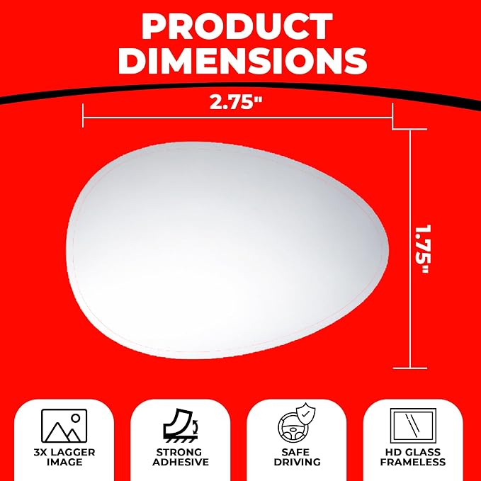Blind Side Mirrors for the Car - Convex Semi Oval HD Glass, 2-Pack | Rear View Blind Spot Mirror - Adjustable/Fixed - Convex Car Mirror