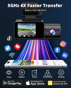 3 Channel 5G WiFi Dash Cam with 64GB Card, 2.5K/1080P Front and Rear Inside Dashcam, 2.5K/1080P/1080P Three Way Dash Camera for Cars Auto IR Night Vision, Loop Recording, APP Control(O3PRO)