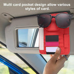 Car Sun Visor Organizer 6.02" x 4.76" Leather Multi-Pocket Visor Card Sleeve Pocket Car Truck SUV Interior Storage Pouch for Driving License Credit Cards Bills Sunglasses, Black