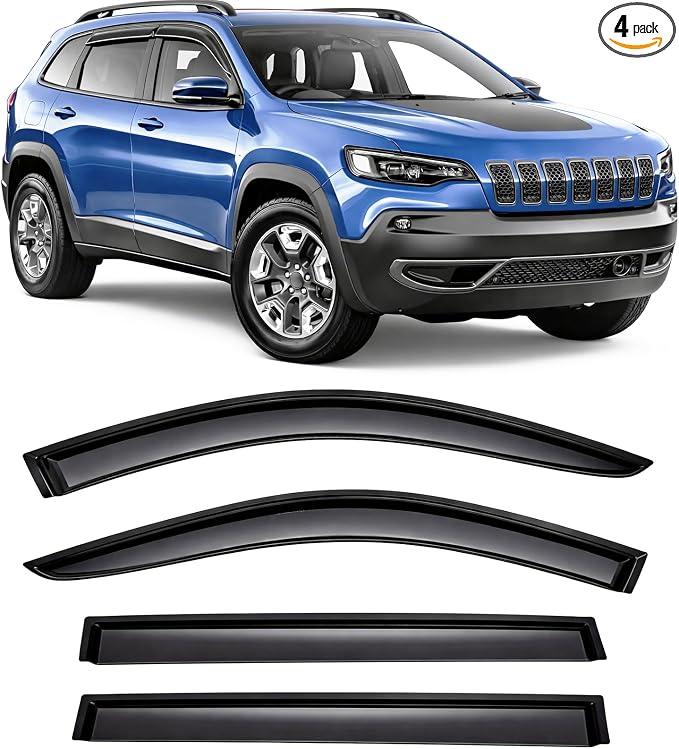 2014-2023 Tape-On Rain Guards for Jeep Cherokee Side Window Visor Deflectors, KL Latitude Altitude Limited Trailhawk X, Durable Tinted Vent Shades 2015 2016 2017 2018 2019 2020 2021 2022