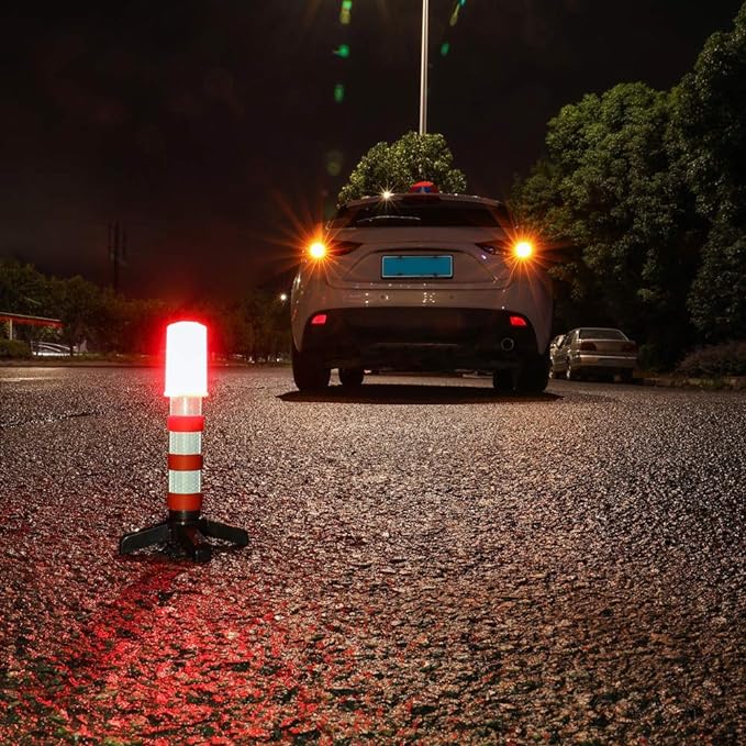 LED Safety Strobe Road Warning Light, Set of 2 | Emergency Roadside Flares Kit, Highway Beacon Alert Flare, Magnetic Base, Detachable Stand, Solid Storage Case