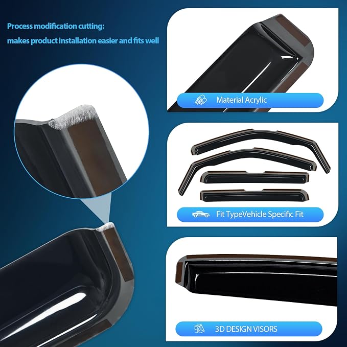 in-Channel Rain Guards for Frontier Crew Cab 2022-2026, Vent Window Visors, Low Profile Wind Deflectors for Rain & Fresh Air Ventilation, Smoke Tinted, 4PCS