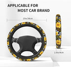 Steering Wheel Cover Sunflower Car Accessories + 2 Pieces Coasters | Universal 14-15 Inch Neoprene Auto Interior Decor Anti Slip Car Protector for Women Men