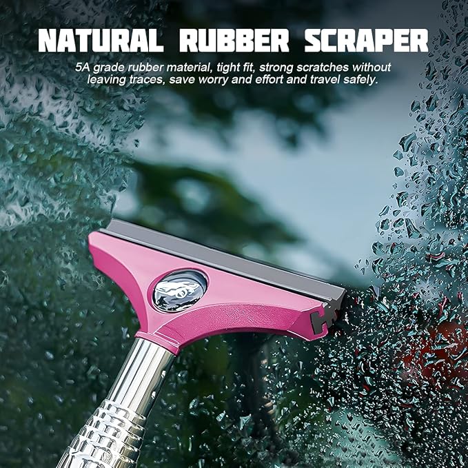 Car Rearview Mirror Wiper, American Flag Telescopic Auto Mirror Squeegee Cleaner, Glass Mist Cleaning Tool with Retractable 98cm Handle, Portable Car Windows Water Removal (Pink/Car Logo)