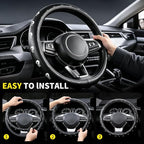 Skull Pattern PU Leather Steering Wheel Cover, Non-Slip Neoprene Lining, Universal Fit 14.5-15 Inch for Car, Truck, SUV