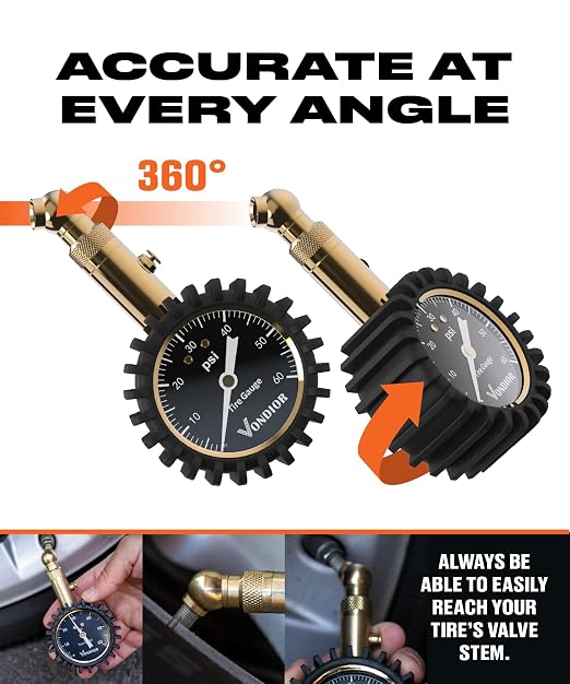 Tire Pressure Gauge - (0-60 PSI) Heavy Duty, Certified ANSI Accurate with Large 2 Inch Easy to Read Glow Dial, Low - High Air Pressure Gauge. Tire Gauge for Car and Trucks Tires by