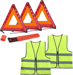 3 Pack Emergency Warning Triangles with 2 Pack Reflective Vest Kit | Roadside Safety Triangle, Foldable Warning Reflective Triangle with Case for Vehicles Breakdown & Emergencies