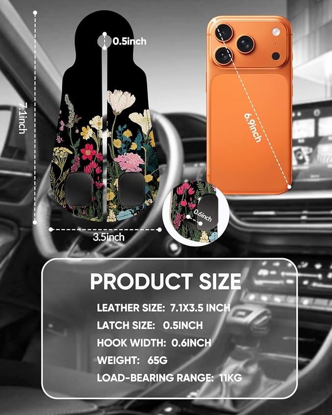 Purse Holder for Car, 2 Pack Heavy Duty Purse Hanger for Car, PU Leather Car Seat Hooks for Purses and Bags, Cute Floral Headrest Organizer for Handbags & Backpacks