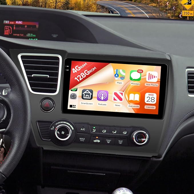 5Ghz WiFi 4G+128G Android 15 Car Radio for Honda Civic 2013-2017 Car Stereo with Wireless Carplay Android Auto,5.0 Bluetooth,Build-in EQ,9inch IPS Touchscreen,GPS,FM/RDS SWC AHD Backup Camera MIC