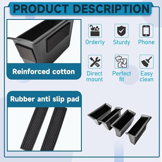 Door Side Storage Box Handle Container Compatible with Ram 1500 2019-2024 2025 2026 Accessories, ABS Inner Door Handle Organizer Phone Pocket Organizer Insert Tray Glove Pallet, 4PCS Set
