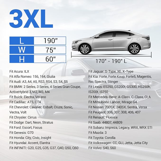 Car Cover Waterproof All Weather, 2023 8 Layers Soft Cotton Fleece Lining Full Exterior Covers with Zipper Door & Lock, Windproof Sun UV Hail Protector Car Cover Fit Sedan 170-190 Inches