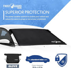 Glove | Car Windshield Cover for Ice and Snow - Standard Size, Fits Sedans and Compact Cars - Features Elastic Loops, Security Panels + Storage Pouch - Black, Measures 59 x 41 Inches