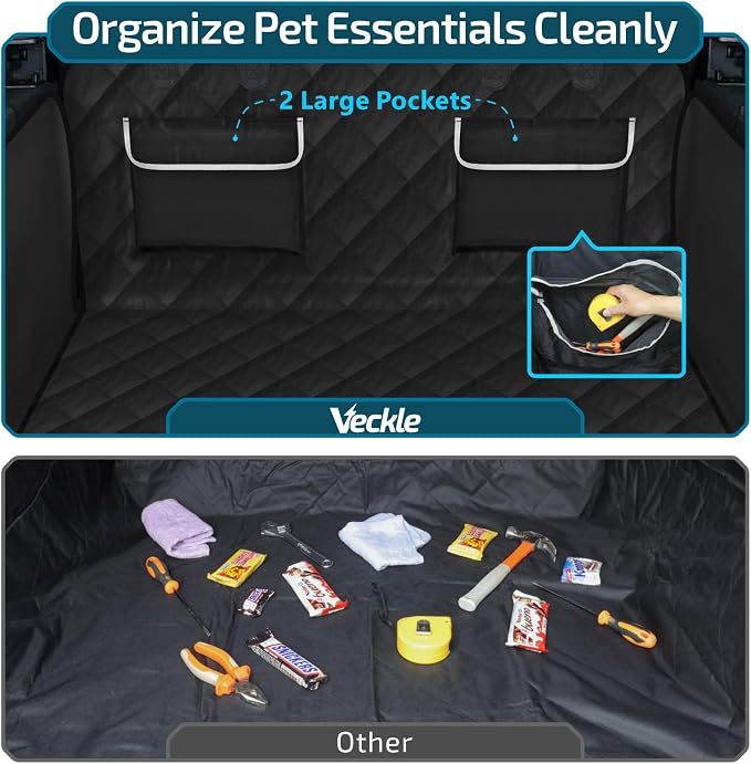 SUV Cargo Liner for Dogs, Water Resistant Dog Trunk Cover with Side Flap Protector 2 Large Pockets Pet Seat Cover for SUV Sedans Vans with Bumper Flap, Non-Slip, Large Universal Fit, Black