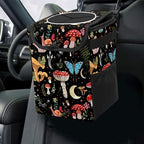 Car Trash Can with Lid Vintage Mushroom Ferns Floral Collapsible Reusable Leak-Proof Auto Garage Bag,Hanging Vehicle Car Accessories Interior Car Organizer