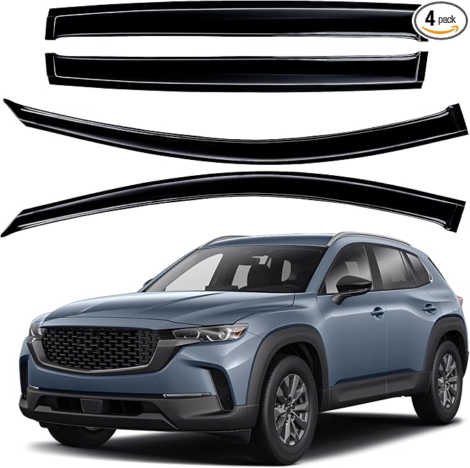 Tape-on Window Rain Guards for Mazda CX-50 2026 2025 2024 2023 | Shatterproof, Easy Install, Extra Durable, Fits Great, High Quality, Black Auto Accessories, Side Window Deflector & Visors