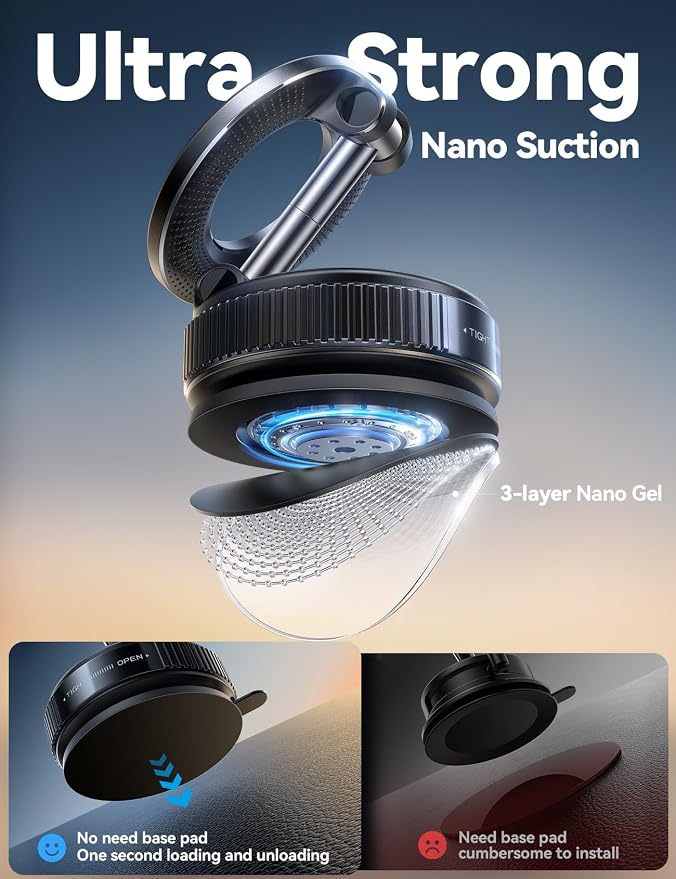 Vacuum Magnetic Phone Holder for Car, Strongest Suction Cup Phone Mount, 360° Adjustable Magsafe Car Mount, Foldable Car Phone Holder for iPhone 17 Pro Max 16 15 14 13 12 Plus/Android