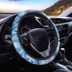 Sweat Absorption Steering Wheel Cover for SUV Van Truck Car Butterfly Marble Texture Blue Pattern Universal Car Wheel Cover Polyester Cover with Anti-Slip Lining