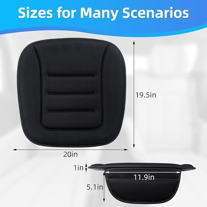 Car Seat Cushion, Comfort Memory Foam Car Cushions for Driving, Breathable Leather Surface with Anti Slip Rubber Bottom, Seat Cushion for Car and Office Chair (1, Knit Style Black)