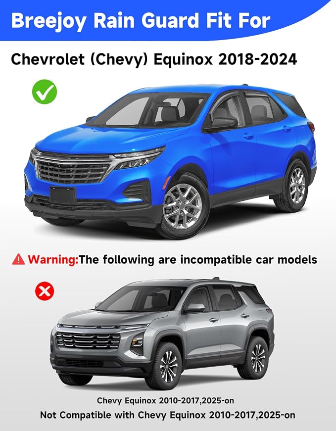 in-Channel Rain Guards Fit for Chevy Chevrolet Equinox 2018 2019 2020 2021 2022 2023 2024, Window Rain Guards, Visors Vent Visors, Window Deflector, Vent Shades Car Accessories -4 pcs