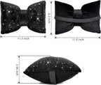2 PCS Bling Car Pillows,Rhinestones Bowknot Car Headrest Pillow,Car Neck Pillow for Driver Relax Necksupport,Sleeping Travel Support Neck Pillow,Shiny Diamond Interior Accessories for Women,Black