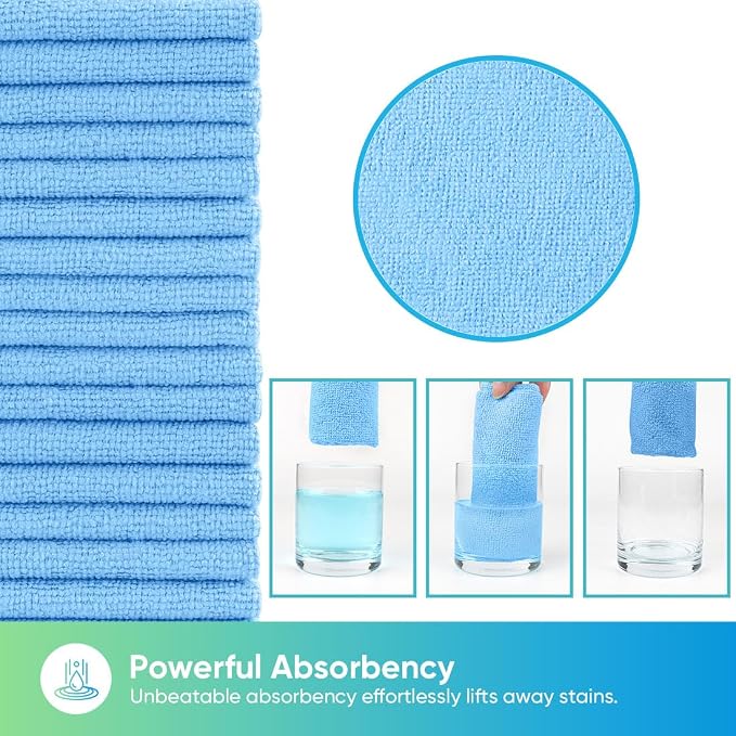Blue Microfiber Cleaning Cloths, 20 Pack Cleaning Rags - Lint Free & Scratch-Free Microfiber Towels for Cars, House & Kitchen, Absorbent Cleaning Towels, 11.5 x 11.5 Inch