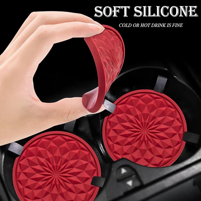 2 Pack Silicone Car Cup Holder Coaster – 2.75 Inch Non-Slip Drink Mat, Universal Fit for Most Vehicles – Cute & Functional Auto Accessories (Red)