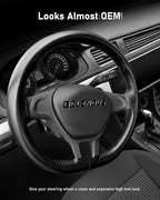 Leather Steering Wheel Cover Lace Up, Stitch on Steering Wheel Wrap, Universal Fit 13-20 Inch Car Truck Pickup Boat, A Whole Piece of Cowhide, DIY w/Needle Thread (Size XXXXL1, Black)