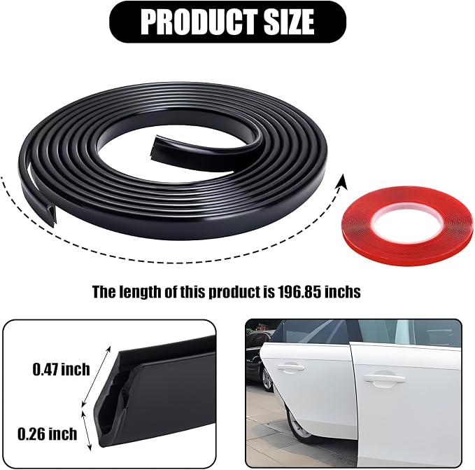 Car Door Edge Guard, 16.4Ft (5M) U Shape Rubber Seal Edge Trim Vehicle Door Protector, Anti-Collision Automotive Protection Door Edge Guard Trim, Universal Car Accessories (Black)