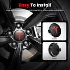 4 Pack Car Wheel Center Hub Cap Kit with 22 Lug Nut Covers, 2.2 in (56mm) Wheel Rim Covers Center Hubcaps with Emblem for Model 3 / Model Y, Matt Black & Red Exterior Decoration for Tesla