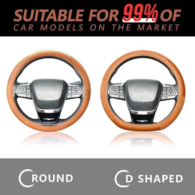 Car Steering Wheel Cover for Men Women, Non-Slip Silicone Sporty Wave Design Auto Interior Accessories, Universal Fit 14 15 16 Inch Round & D-Shape Wheels, Bright Orange
