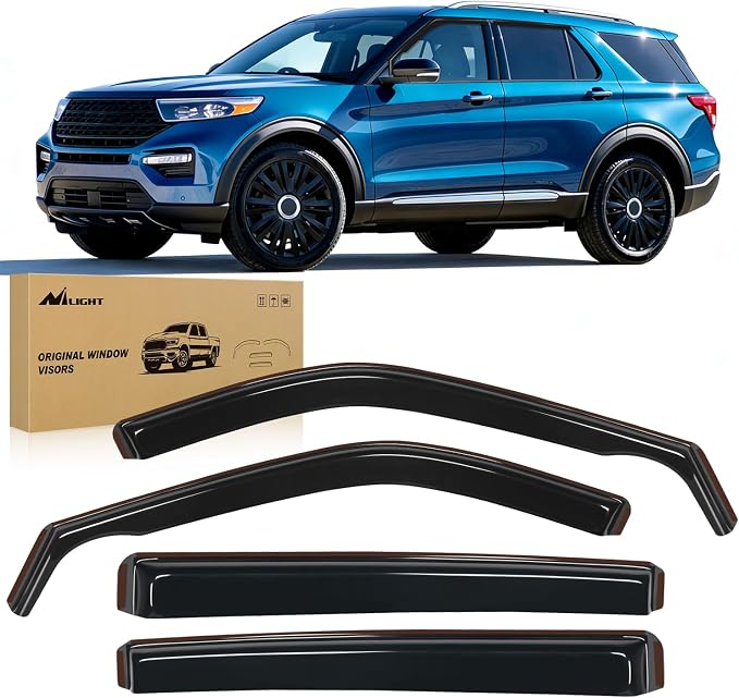 Side Window Deflectors for Ford Explorer 2020 2021 2022 2023 2024 2025 2026 Window Visors Rain Guards, Vent Shade for Fresh Air, Rain & Snow Protection, Wind Noise Reduction-4PCS
