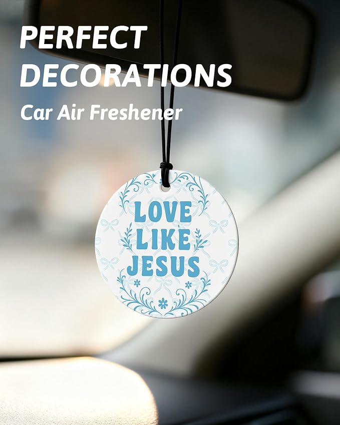 Blue Coquette Bow Christian Orange Car Air Freshener 4 Pcs, Preppy Girly Religious Round Hanging Air Freshener for Cars Closet Drawer Books, Christian Car Accessories Mirror Decor for Women