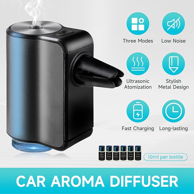 Featwell Car Air Freshener, Air Freshener Diffuser Three Adjustable Modes, Aromatherapy Machine Rechargeable (Grey)