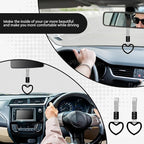 2PCS Heart Shaped Car Handle Straps, Rear Bumper Warning Keychain Ring for Car Exterior Accessories (Black-Silver)