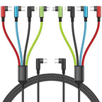 Travel Essentials USB C Multi Charging Cable 2Pack 5FT, Right Angle 4 in 1 Charging Cable, USB Cable Phone Charger with IP/Type C/Type C/Micro Port, Compatible with Most Cell Phones/Tablets and More