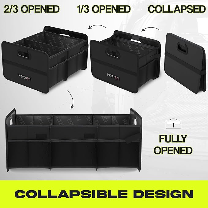 Car Trunk Organizer, Collapsible Two Compartment Organizer, Foldable SUV & Truck Storage for Car Accessories for Women Men, Non Slip Bottom, Sturdy Side Walls, Strong Handles, 75L