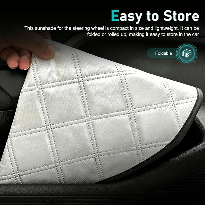 1 PC Car Steering Wheel Sun Shade, Aluminum Foil Anti-Scalding Steering Wheel Protector, Slip-On Thickened Driving Handle Heat Shield Cover, Universal for Most Cars SUVs Trucks (Silver)