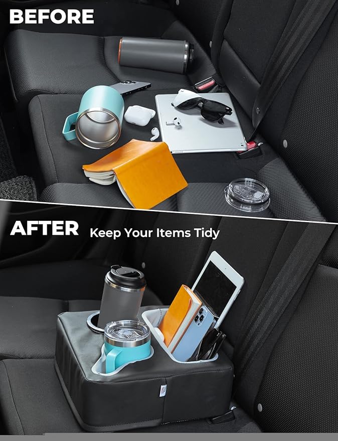 Back Seat Cup Holder for Car, Couch Cup Holder, Car Truck Boat Organizer, Couch Sofa Bed Expander Tray Holds Drinks, Snacks, Remote, Cell Mobile Phone (Black)